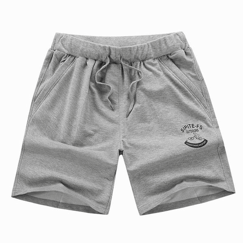 XS-5XL Mens Cotton Sports Shorts Elastic Waistband Zippered Pockets Short-Pants with Drawstring