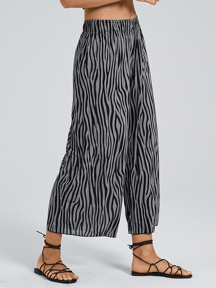 Zebra Print Elastic Waist Wide Leg Lounge Pants for Women