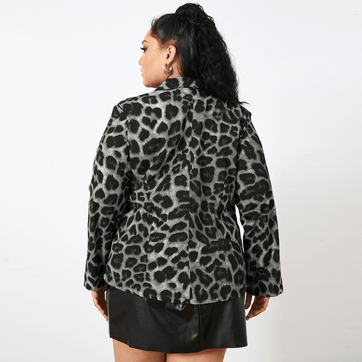 Leopard Print Blazer Loose Suit for Women with Shoulder Pad