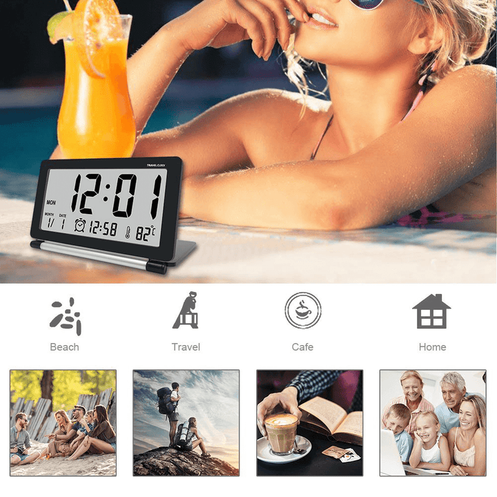 DC-11 Electronic Travel Alarm Clock Folding Desk Clock with Temperature Date Time Calendar