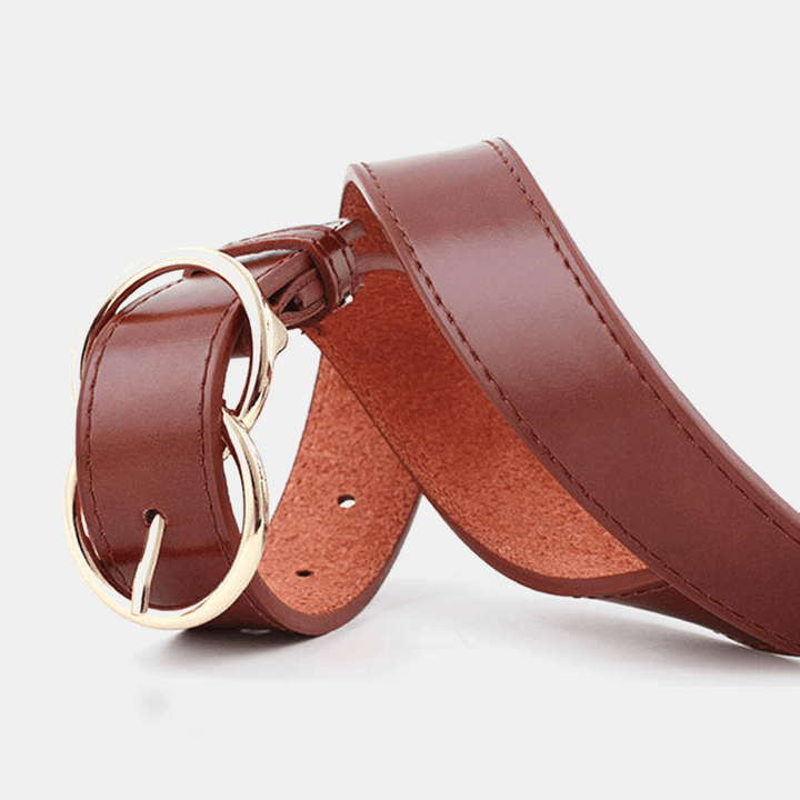 Women PU Leather Double Ring Buckle Retro Fashion Trouser Belt