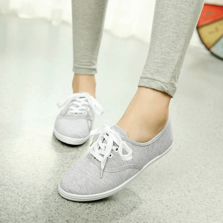 Womens Solid Color Canvas Lace up Casual Flats Loafers