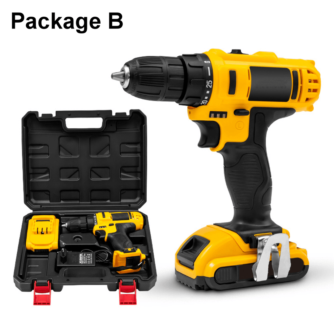 21V 520N.M Electric Drill Cordless Rechargeable Screwdriver Hammer Drill Set W/ Battery - MRSLM