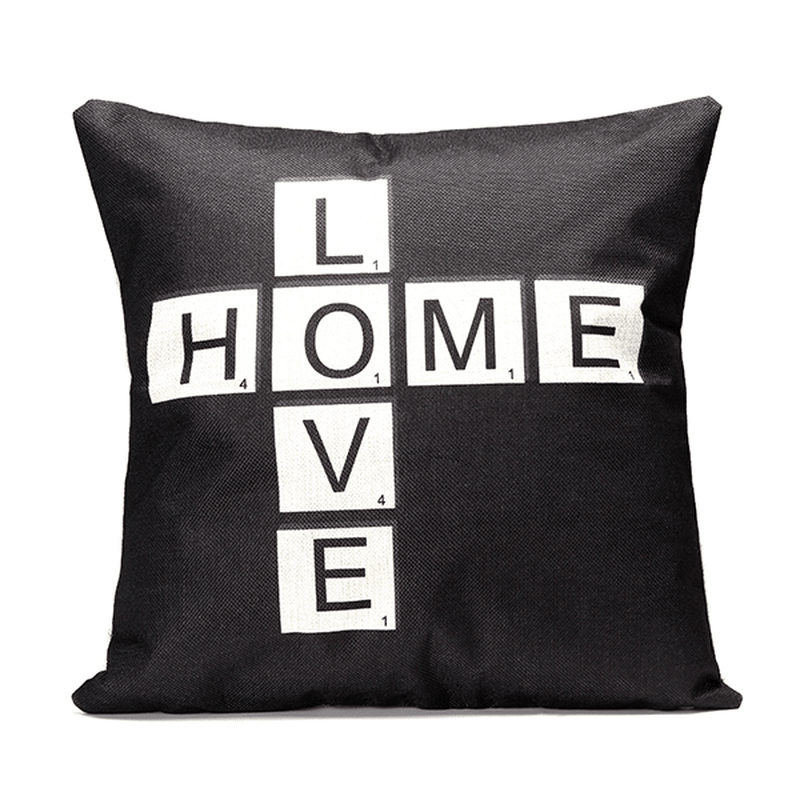 43X43Cm Black English Letter Fashion Cotton Linen Pillow Case Home Sofa Seat Bed Car Cushion Decor - MRSLM