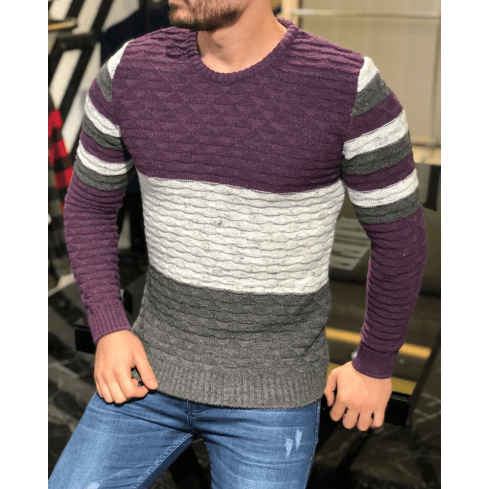 Men'S Color Matching Pit Striped Muscular Men'S Sweater