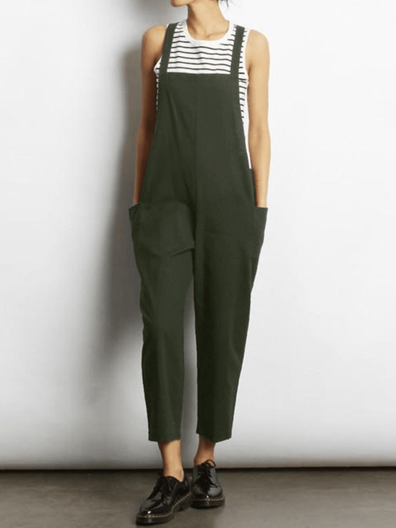 Women Sleeveless Cross Back Overalls Jumpsuit with Pockets