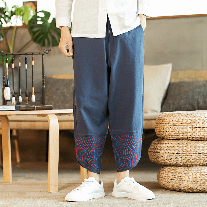 Linen Solid Color Mid-Waist Loose Fashion Straight-Leg Pants