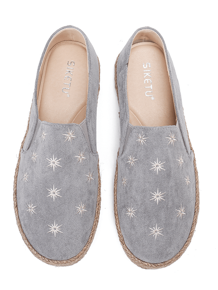 Women Casual Suede round Toe Star Embroidered Espadrilles Fisherman'S Flats Loafers