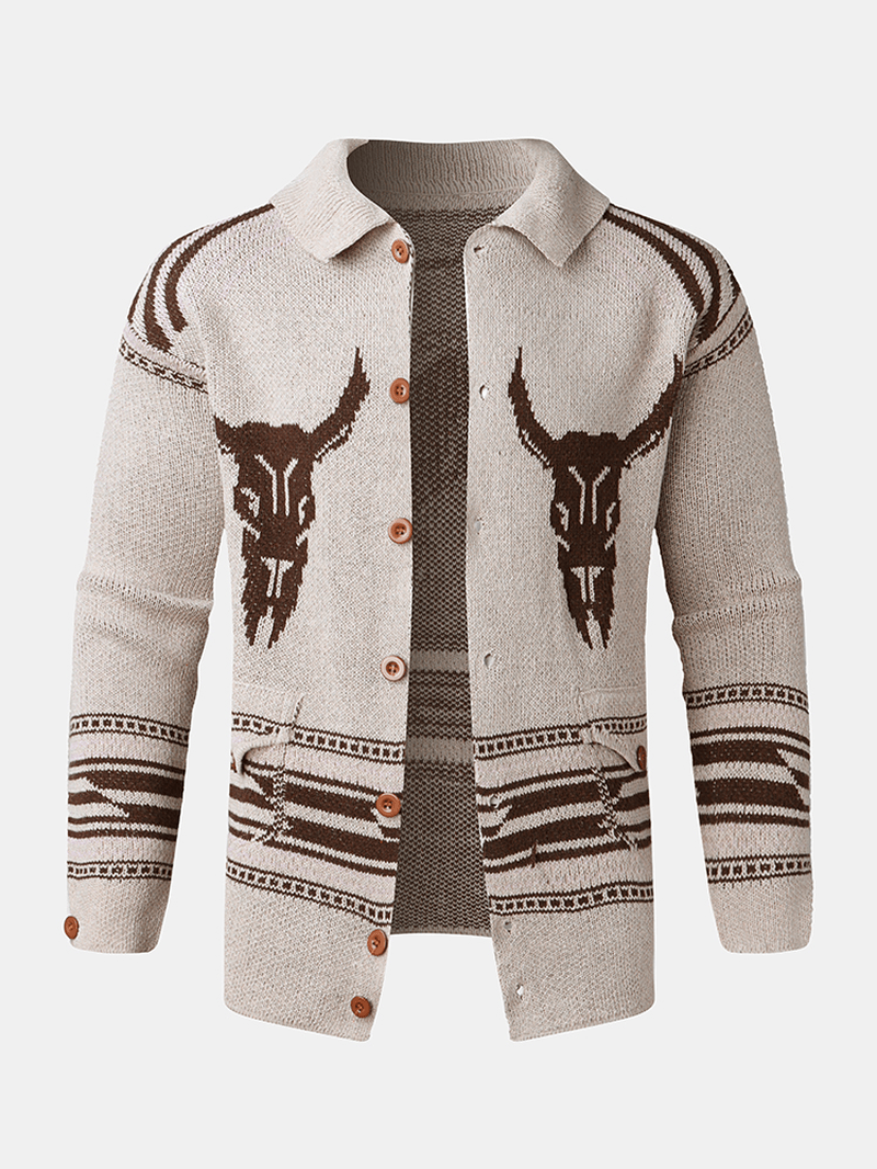 Mens Vintage Pattern Single-Breasted Warm Knitted Sweater Cardigans