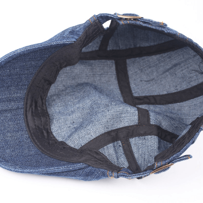 Mens Womens Washed Denim Adjustable Solid Painter Beret Hat