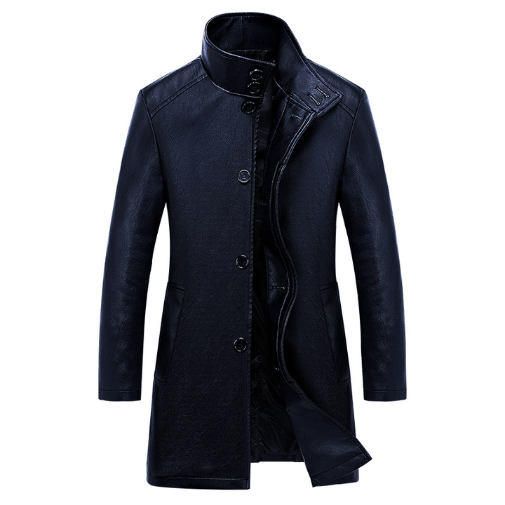 Men'S Mid-Long Casual Business Thicken Warm Stand Collar Jacket