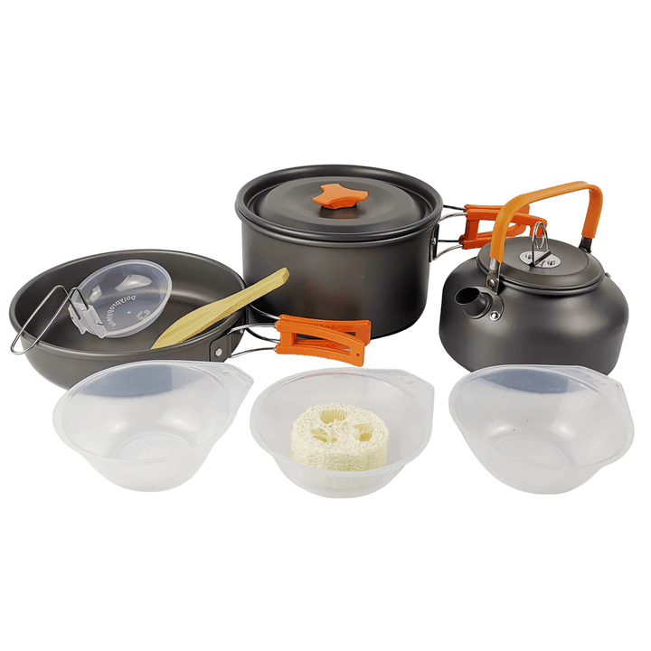 9PCS Aluminum Alloy Camping Pot Cookware Pans Kettle Set Portable Outdoor Camping Cookware