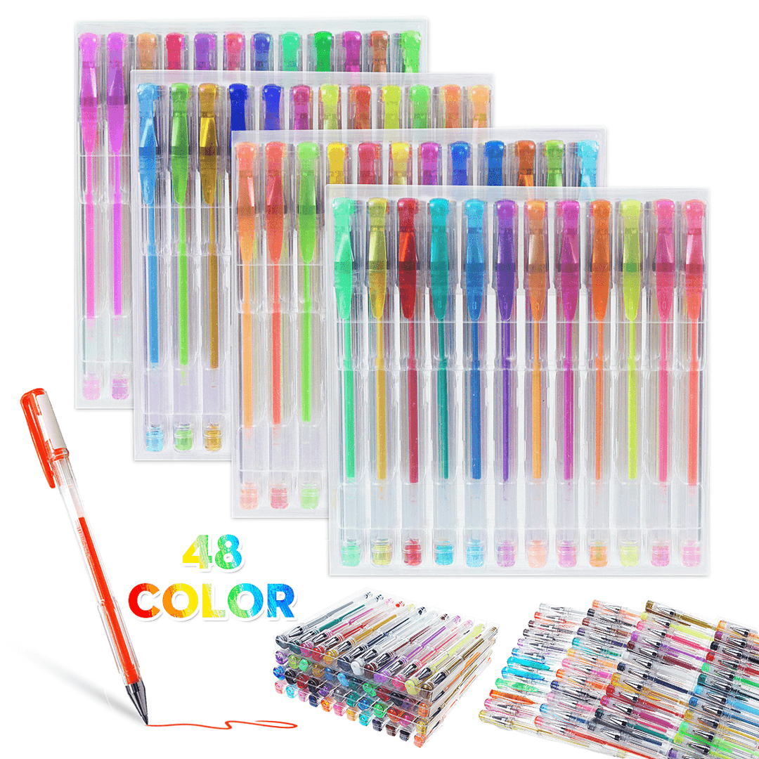 48/100 Colours Set Gel Pens Art Books Markers Glitter Neon Metallic Art Pens - MRSLM