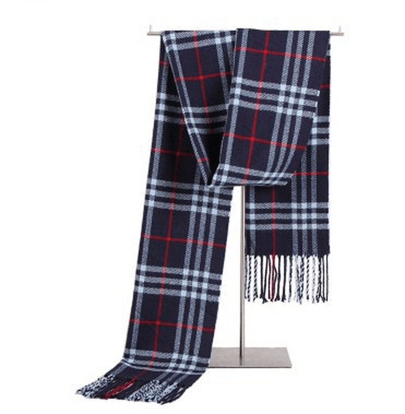 Men'S Wool Scarf Short Winter Warm Thin Neck Scarf Plaid Elderly Middle Aged Youth Leisure