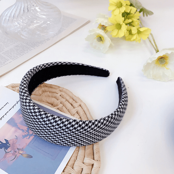 Houndstooth Sponge Headband Fashion Wide Edge Fabric