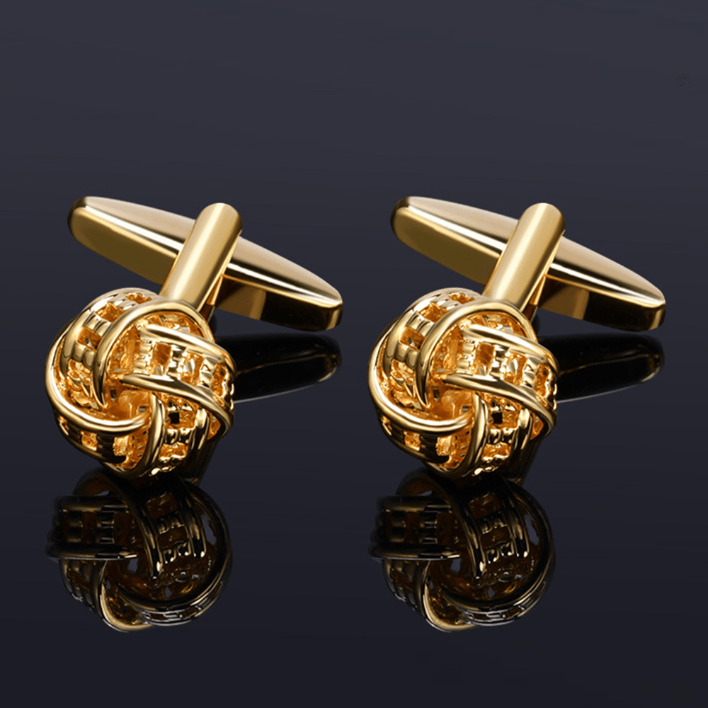 Men Geometry Metal Personalized Business French Knot Design Hemp Flowers Shirt Cufflinks