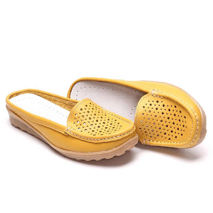 Soft Hollow Out round Toe Penny Loafers