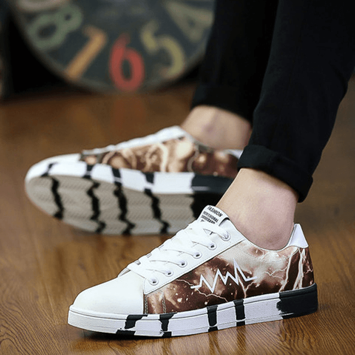 Men Canvas Breathable Soft Sole Trendy Pattern Lace up Casual Court Shoes