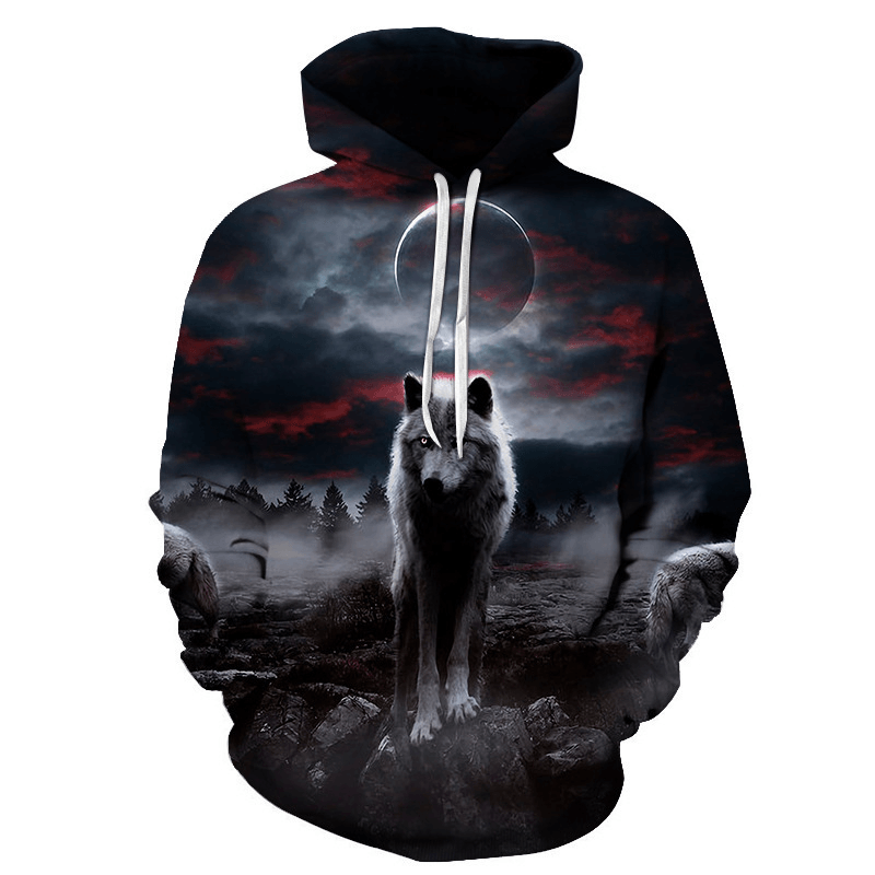 New Evil Wolf Tide Brand Digital Print Hooded Pullover Spring and Autumn plus Size Couple Top