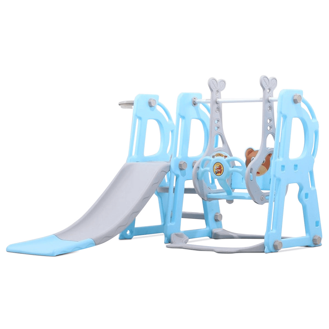 3-In-1 Toddler Climber Swing Set Kids Play Slide Playset Basketball Hoop Long Slide Baby Indoor Outdoor Backyard for 1-5 Years Old Kids - MRSLM