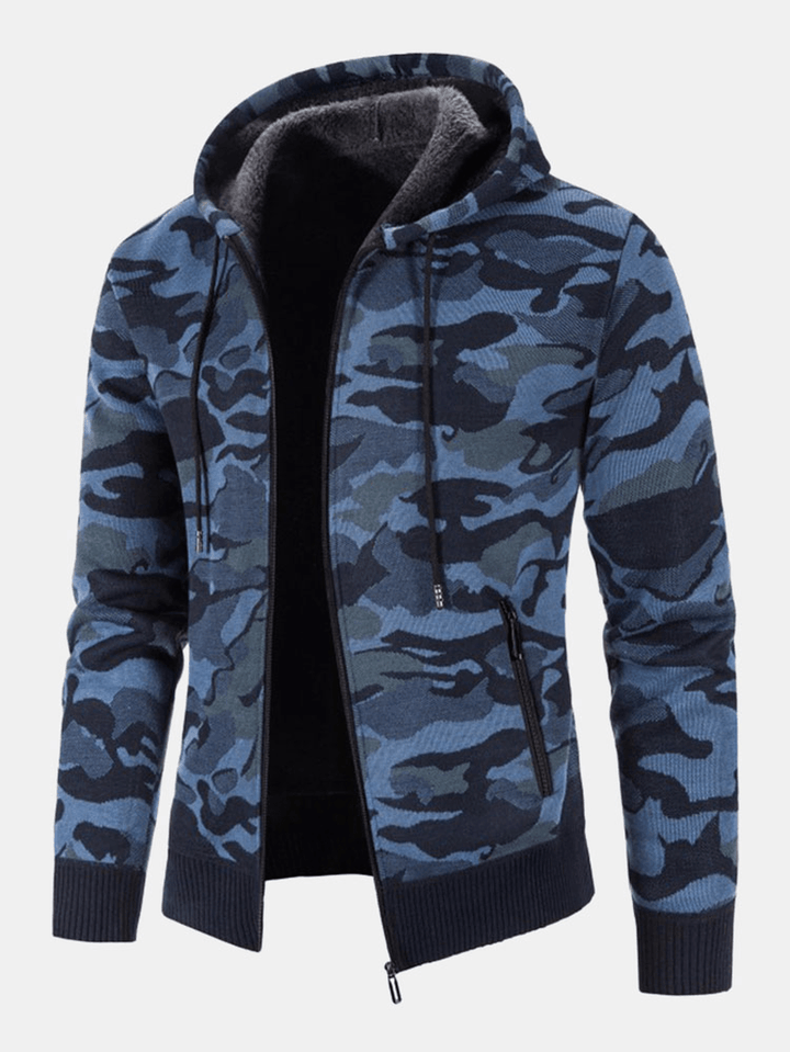 Mens Cotton Camo Printed Plush Lined Zipper Slant Pockets Jackets