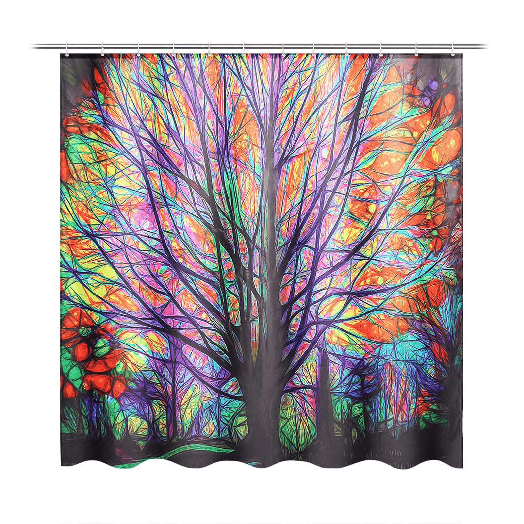 180X180Cm Colorful Tree Leaves Waterproof Bathroom Shower Curtain W/ 12 Hooks