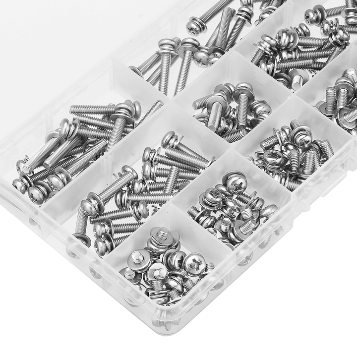 Suleve‚Ñ¢ M4SP3 150Pcs M4 Stainless Steel 6-30Mm Phillips Pan Head Machine Screw Washer Bolt Asortment