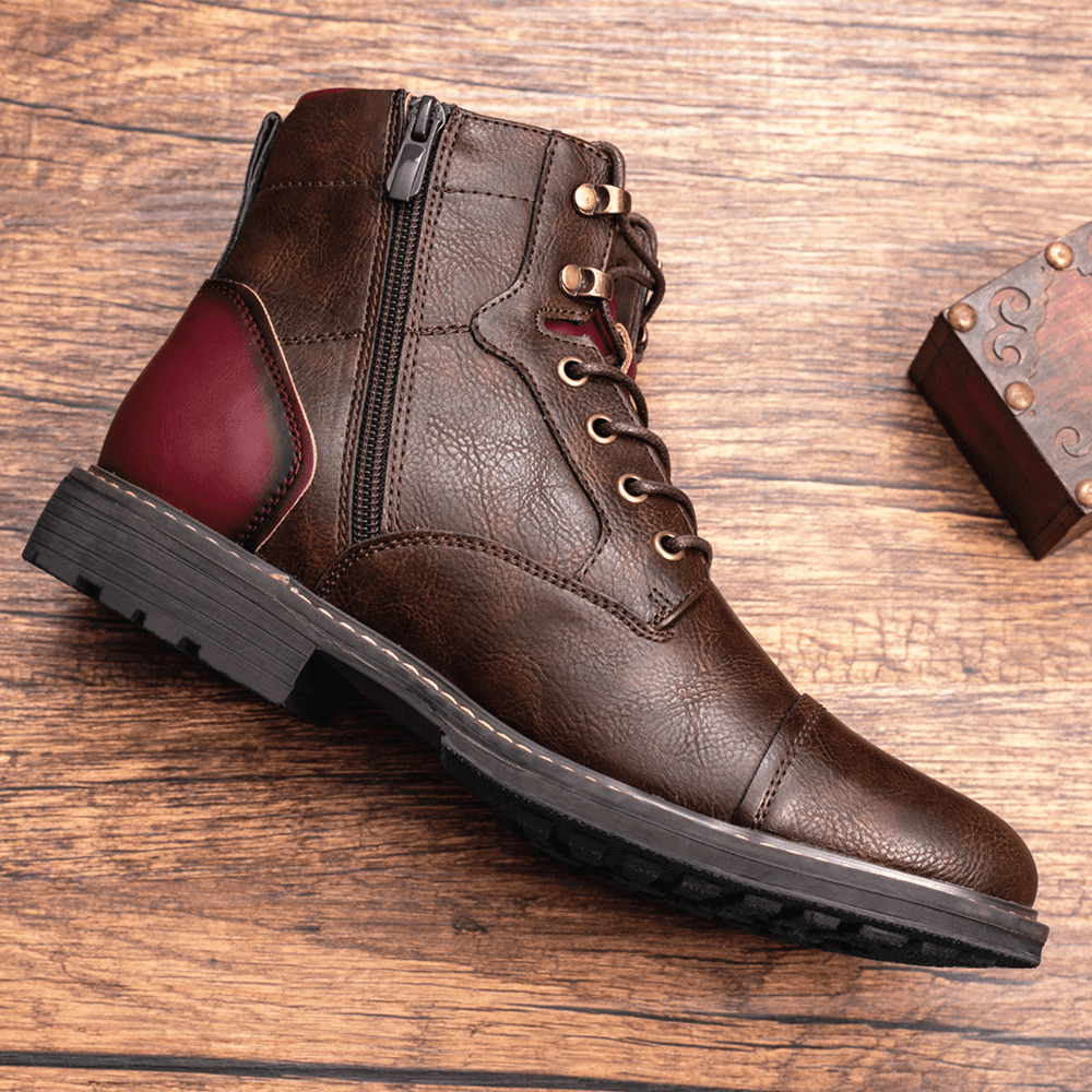 Men Leather Breathable Soft Sole Vintage Pointy Toe Zipper Casual Martin Boots