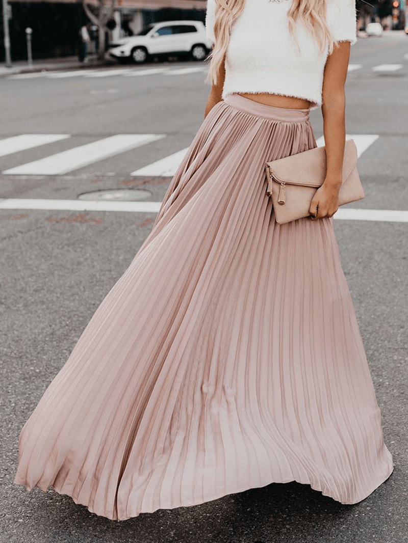 Boho Elastic Waist Pleated Skirts