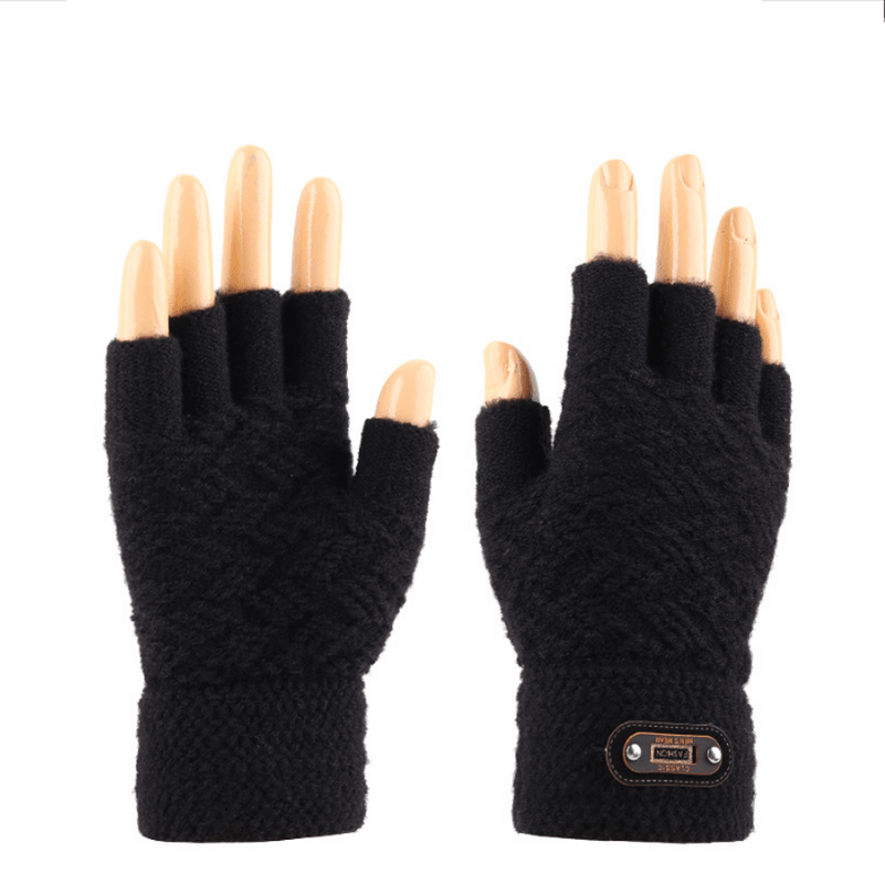 Knitted Touch Screen Men'S Warm Half-Finger Gloves