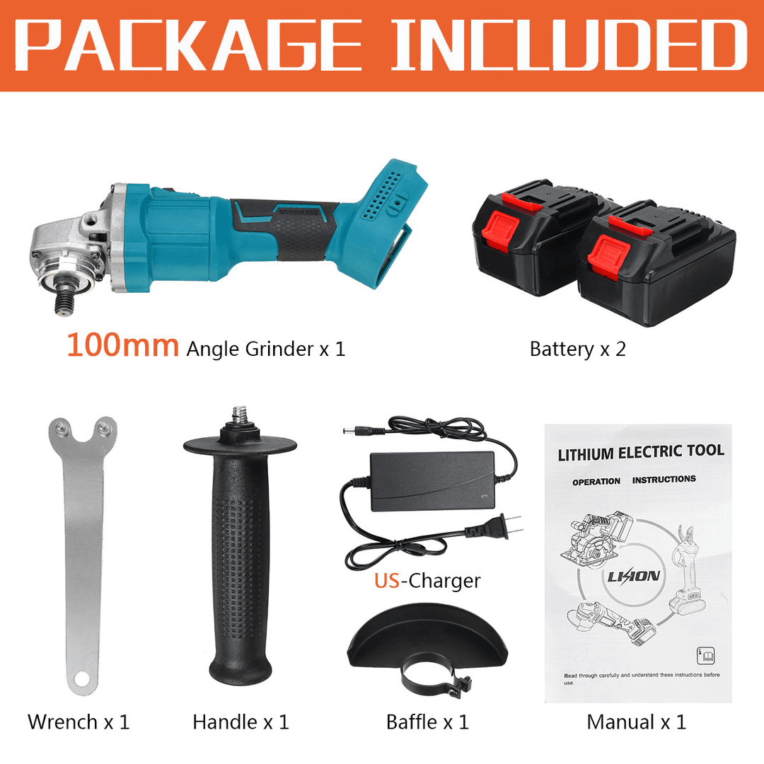 100Mm Brushless Cordless Angle Grinder 3 Gears Polishing Grinding Cutting Tool with Battery Also for for Makita 18V Battery - MRSLM