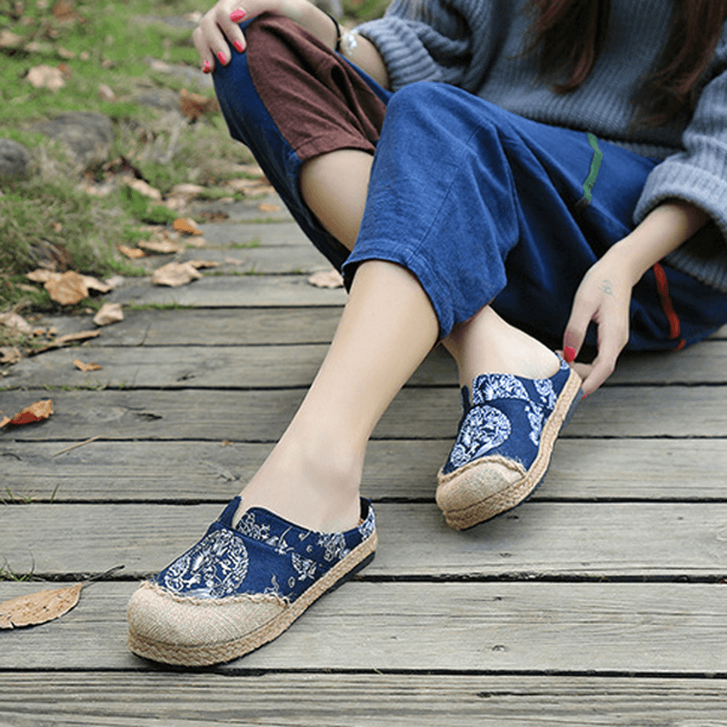 Women Casual Cotton Flax Outdoor Comfortable round Toe Flat Loafer Shoes