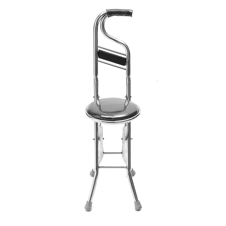 Stainless Steel Portable Folding Walking Stick Chair Seat Stool Travel Cane