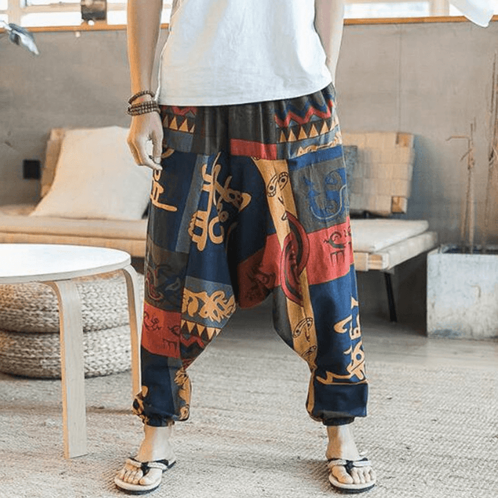 Mens Ethnic Pattern Printe Floral Harem Yoga Baggy Pants