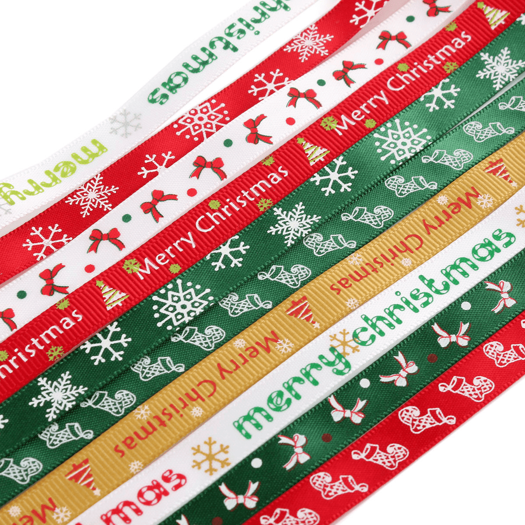 5 Yard 10Mm Printed Merry Christmas Tree Grosgrain Ribbon DIY Craft