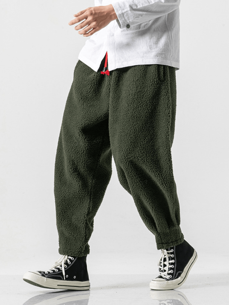 Mens Fleece Warm Thickened Chinese Style Loose Drawstring Wool Harem Pants