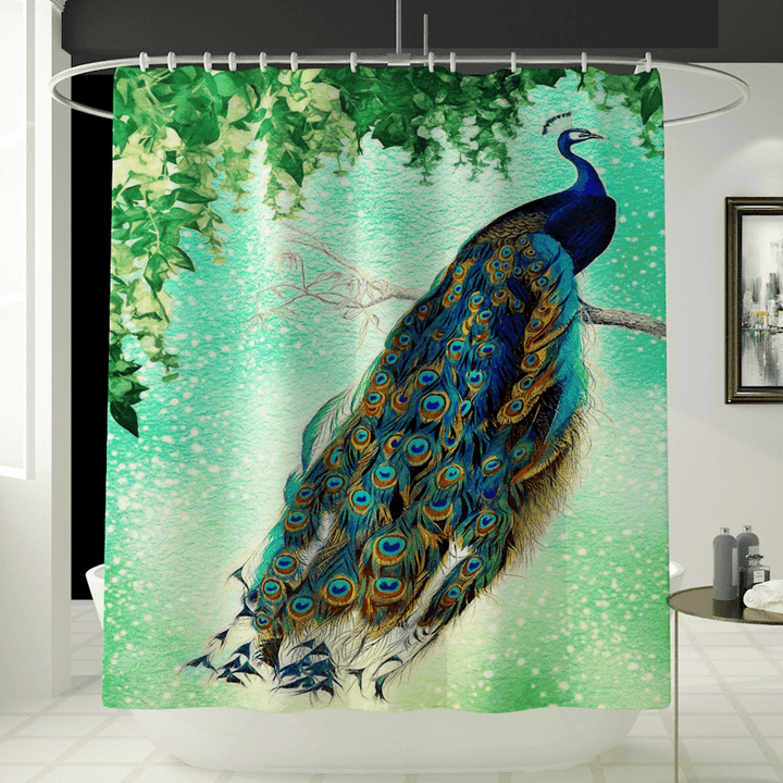 4Pcs Peacock Print Shower Curtain Floor Mat Bathroom Mat Bath Creat Decor