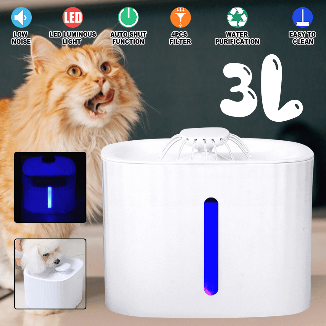 3L USB Pet LED Water Fountains Automatic Water Dispenser for Cats and Dogs - MRSLM