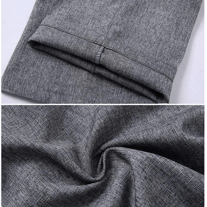 Men'S Summer Breathable Linen Casual Pants Solid Color Middle Aged Loose Straight Trousers