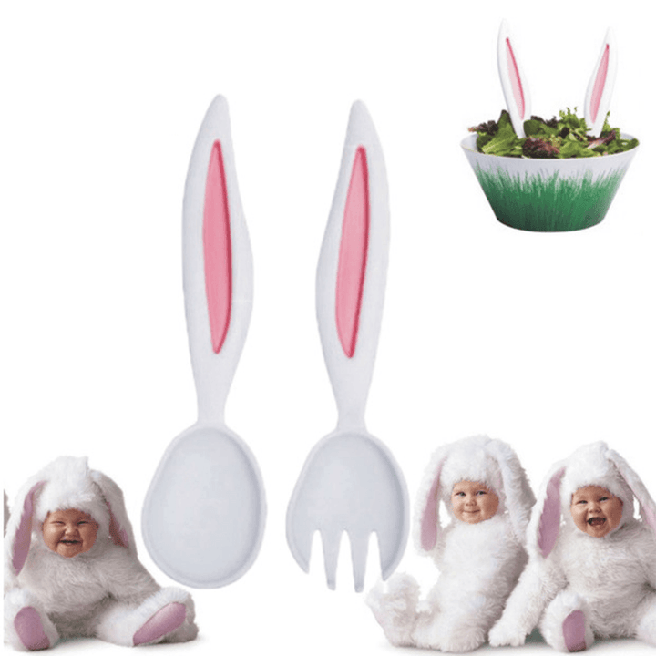 Rabbit Ears Baby Spoon and Fork Set Children Tableware Kids Cutlery Baby Learnning Dishes Dinnerware