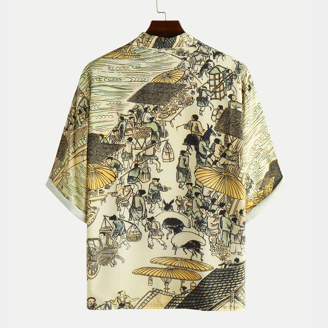 Men's Ethnic Style Half Sleeve Open Casual Shirts with Character Prints