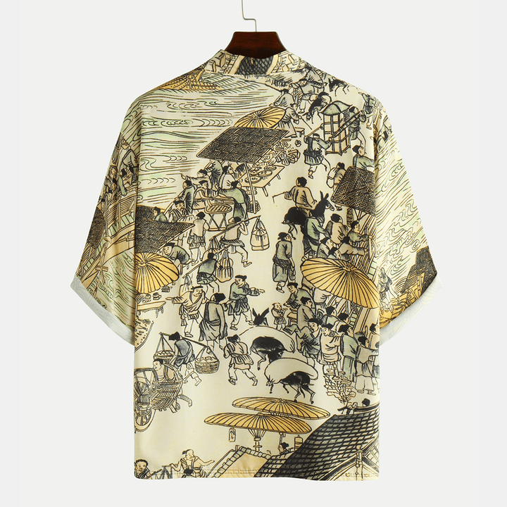 Men's Ethnic Style Half Sleeve Open Casual Shirts with Character Prints