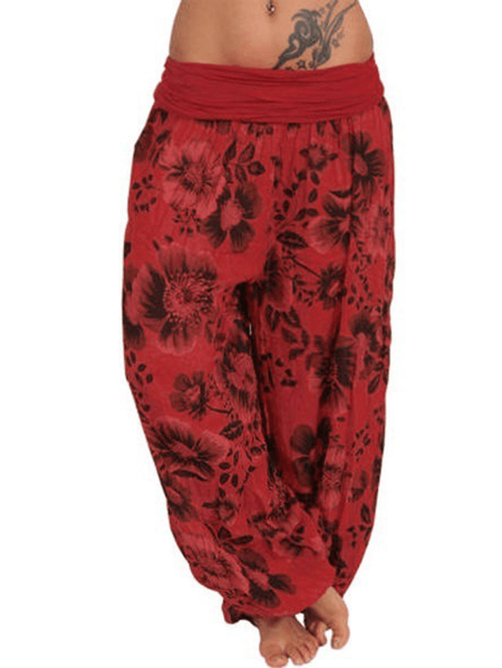 Women Floral Print Loose Casual Full Length Sport Pants - MRSLM