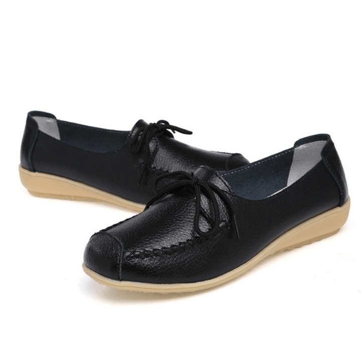 Pure Color Lace up Soft Sole Casual round Toe Flat Shoes