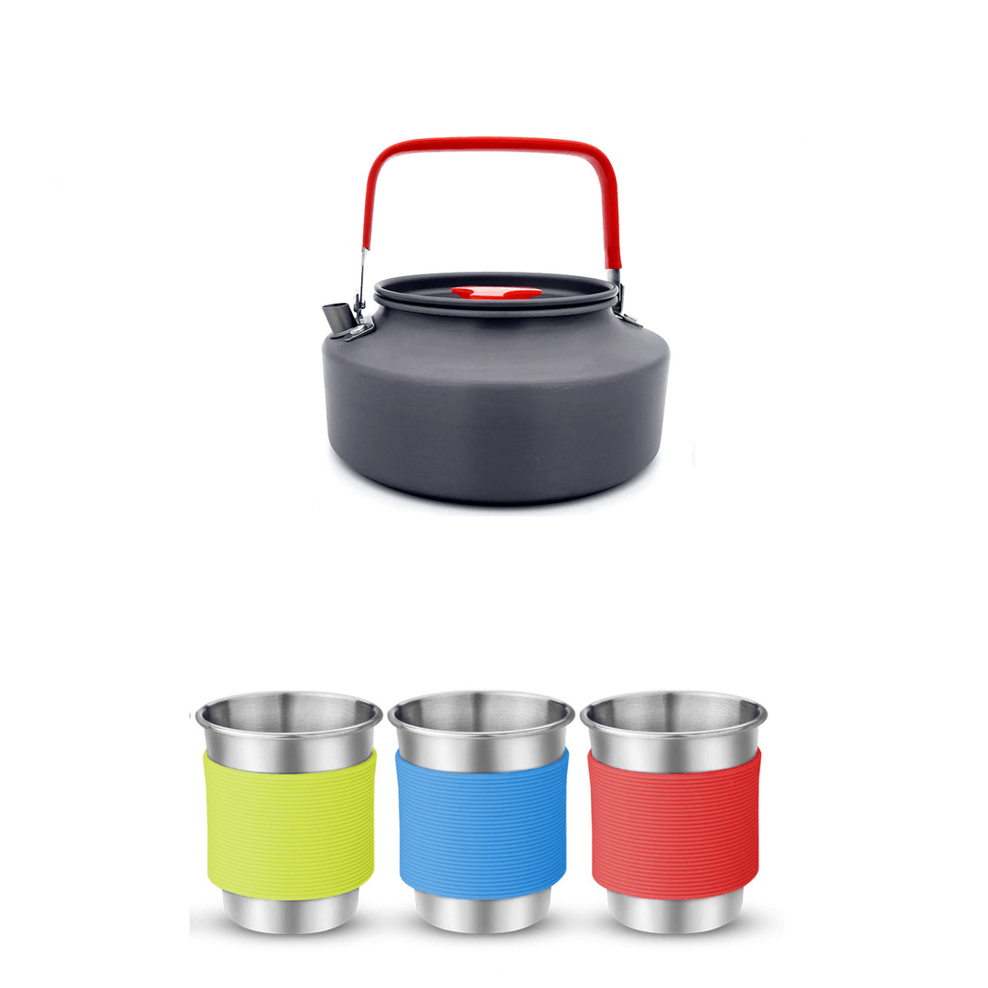 Barbhorse Outdoor Picnic Tableware Camping Pot Trekking Stove Pieces Set Pot + Plates + Kettle + Cups + Forks Cooking Frying Tools