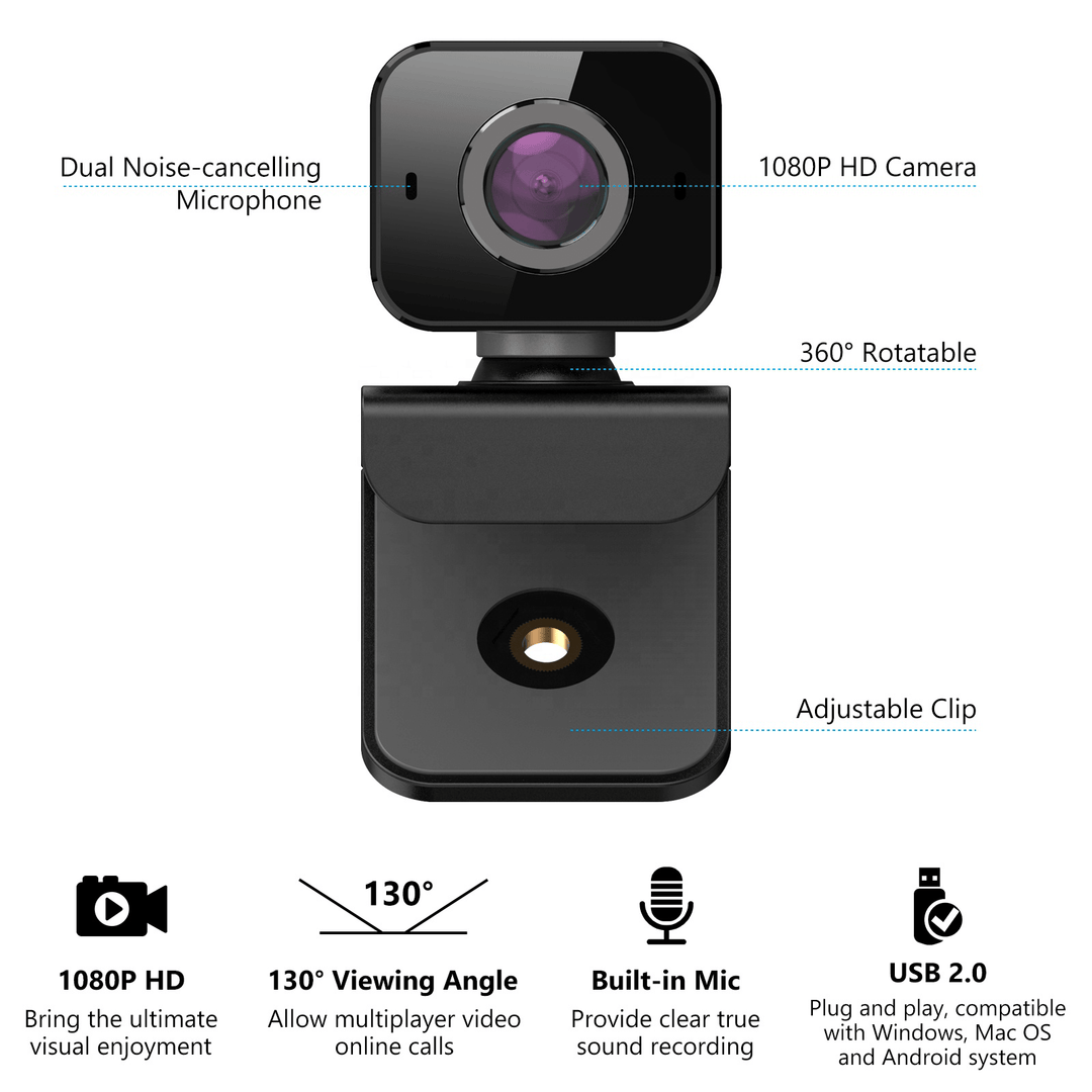 C5 1080P Autofocus USB Webcam Plug and Play 130¬∞ Viewing Angle Light Correction Web Camera with Stereo Microphpne Support Android Windows Linux for Streaming Online Class Meeting Video Call