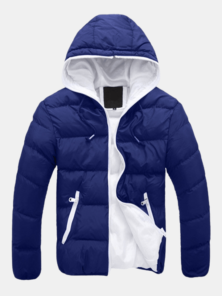 Mens Winter Thermal Contrast Color Outdoor Warm Hooded Padded Jacket