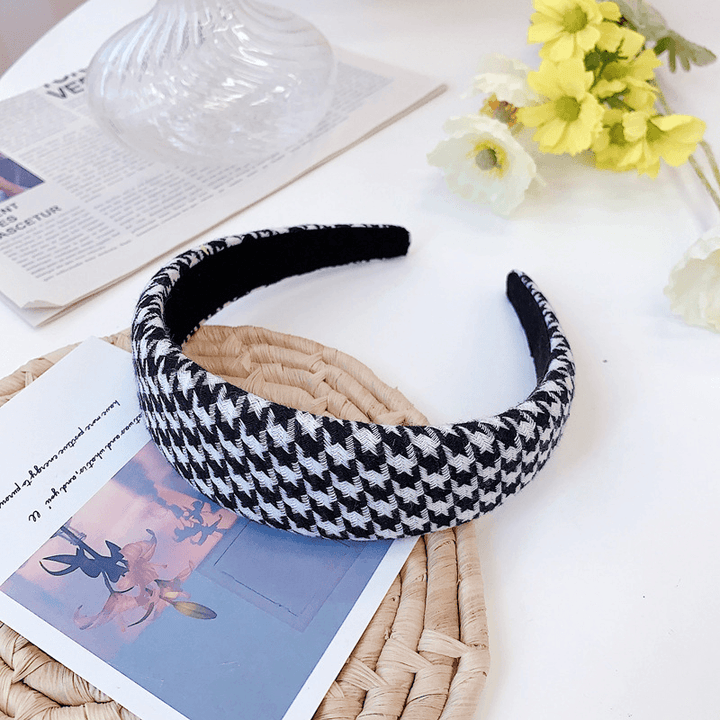 Houndstooth Sponge Headband Fashion Wide Edge Fabric