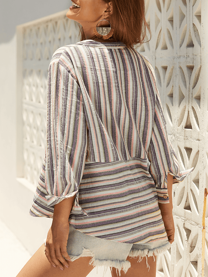 Chic Striped 3/4 Sleeve Blouse