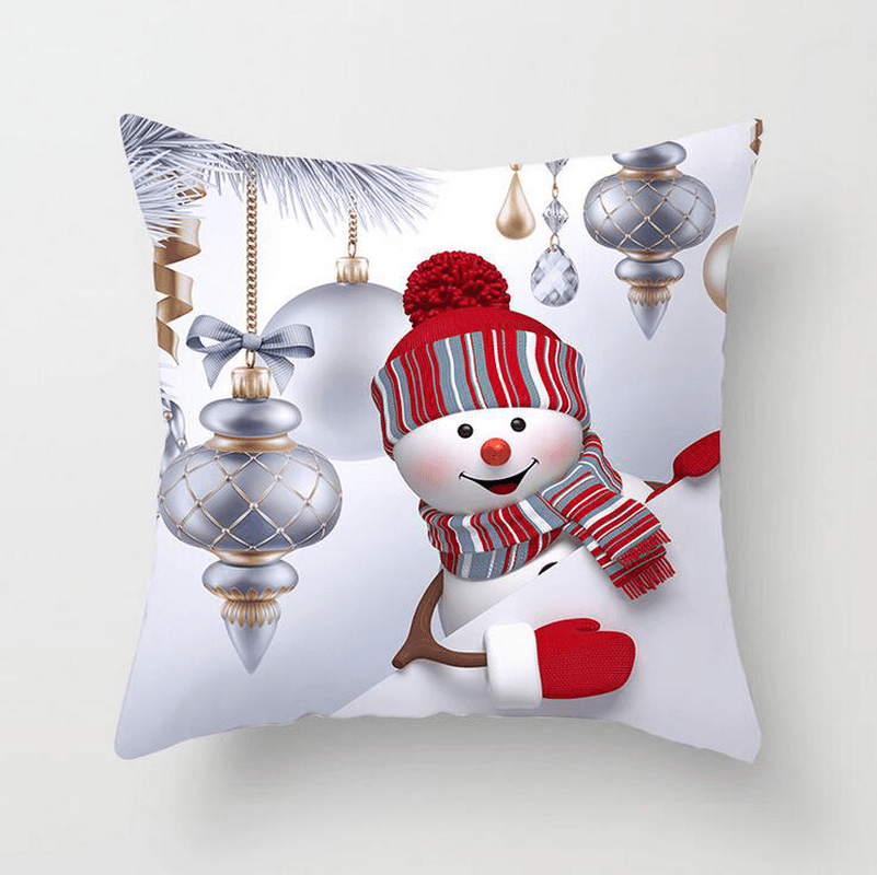 45 X 45Cm Christmas Snowman Series Polyester Peachskin Pillowcases Home Cushion Cover Christmas for Home Decor - MRSLM